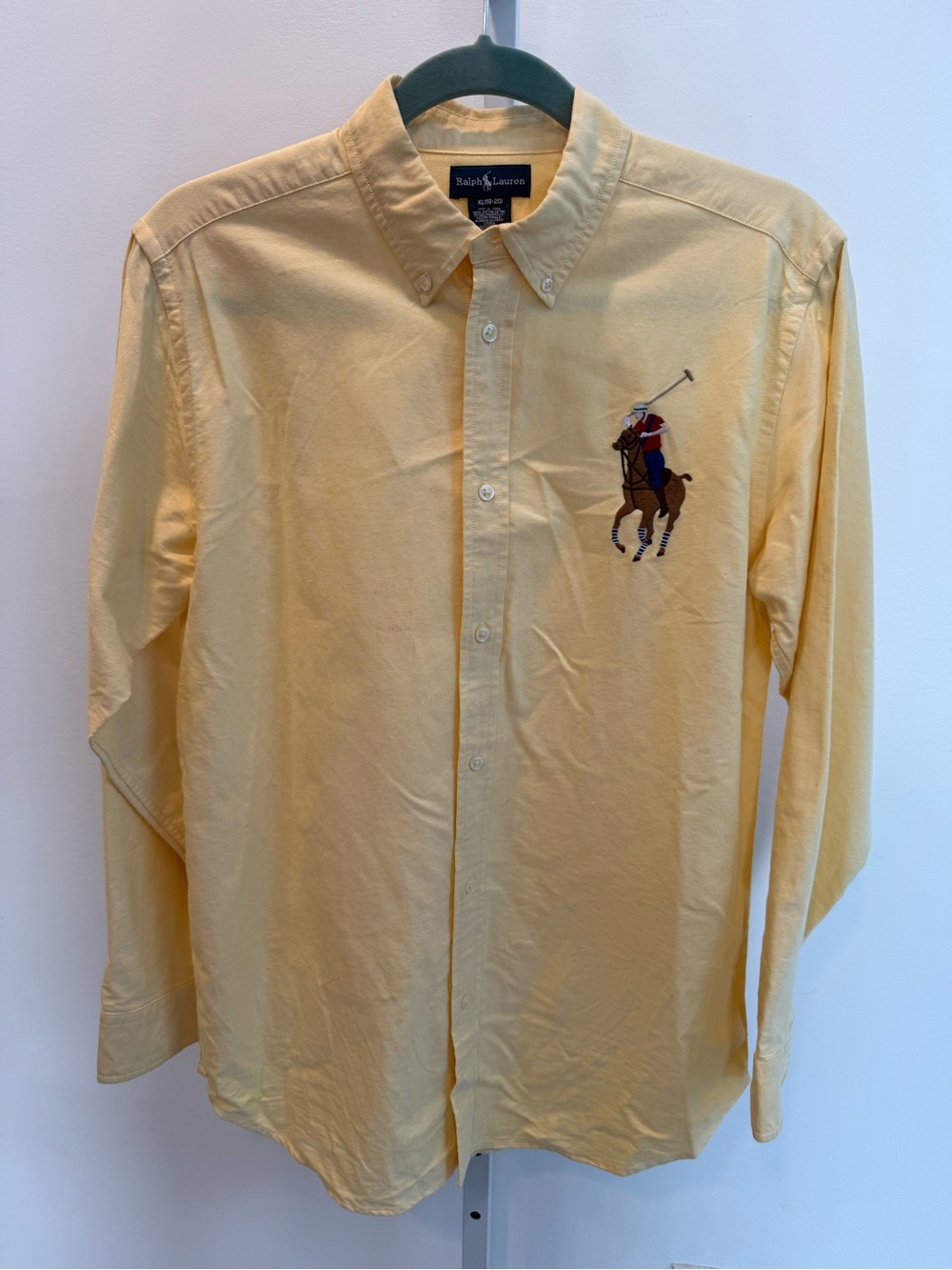 Ralph Lauren Yellow Button-Down Oxford Shirt Polo Player Embroidery Boys Size XL